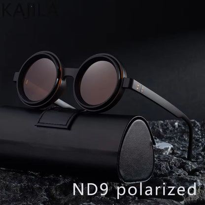 Polarized Small Frame Steampunk Round Sunglasses Adjustable Dimming UV400 Light Reducing Eyewear for Men