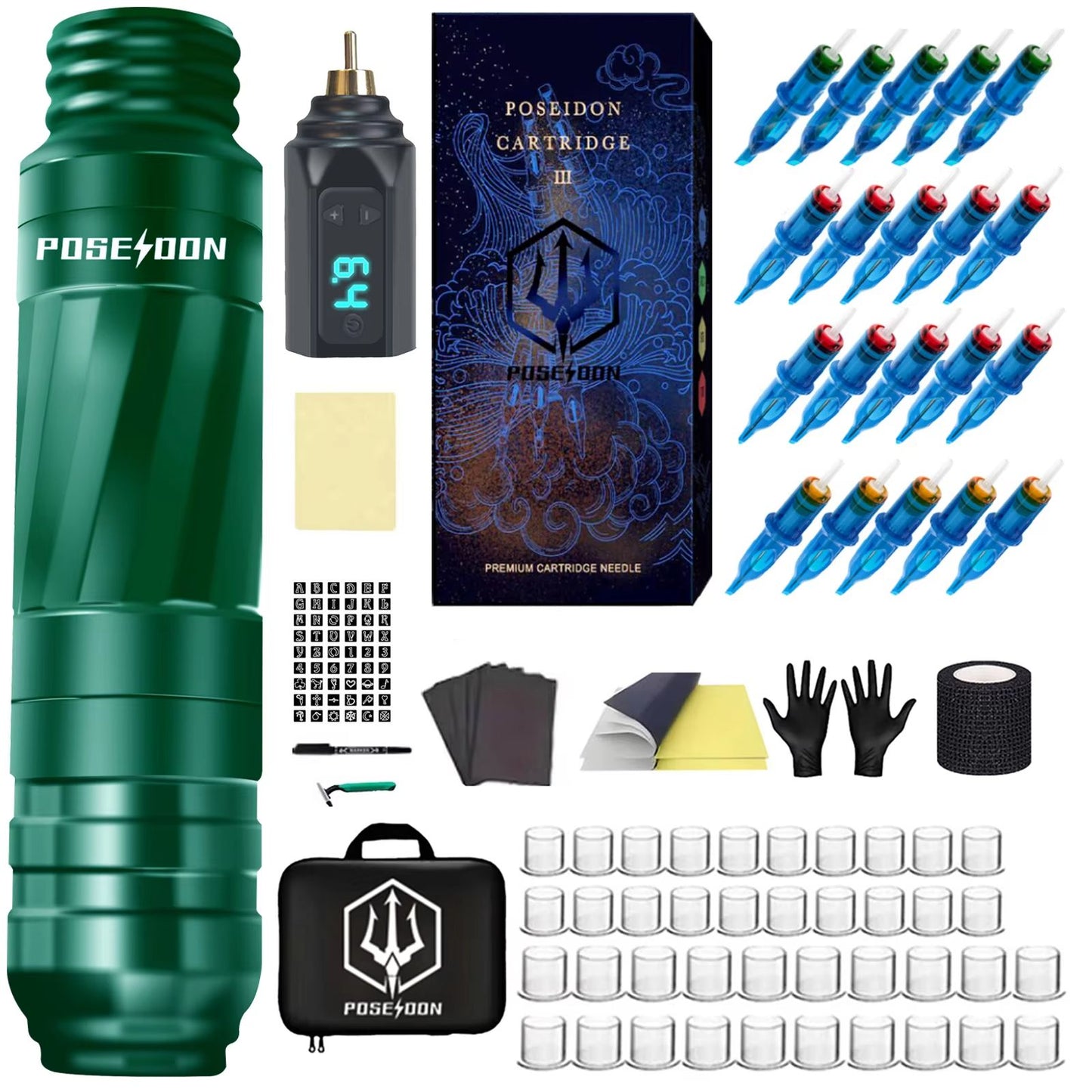 POSEIDON Professional Tattoo Pen Kit with Rotary Electric Tattoo Machine and Power Supply for Artists