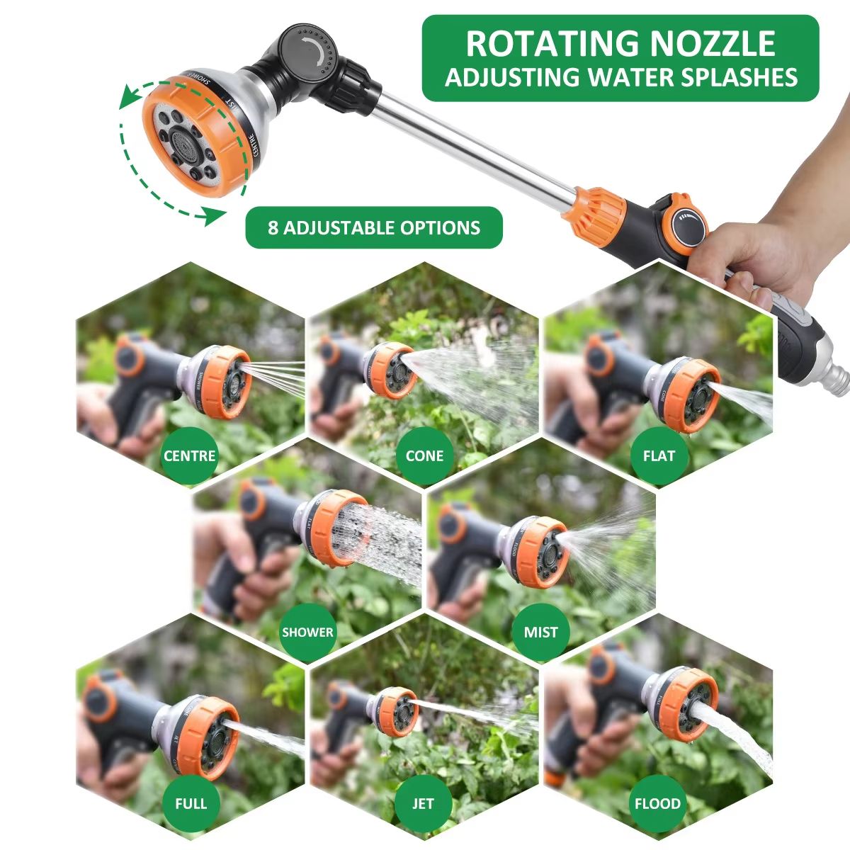 47cm Garden Water Sprayer Nozzle  Long Rod High Pressure With 8 Spray Modes 2