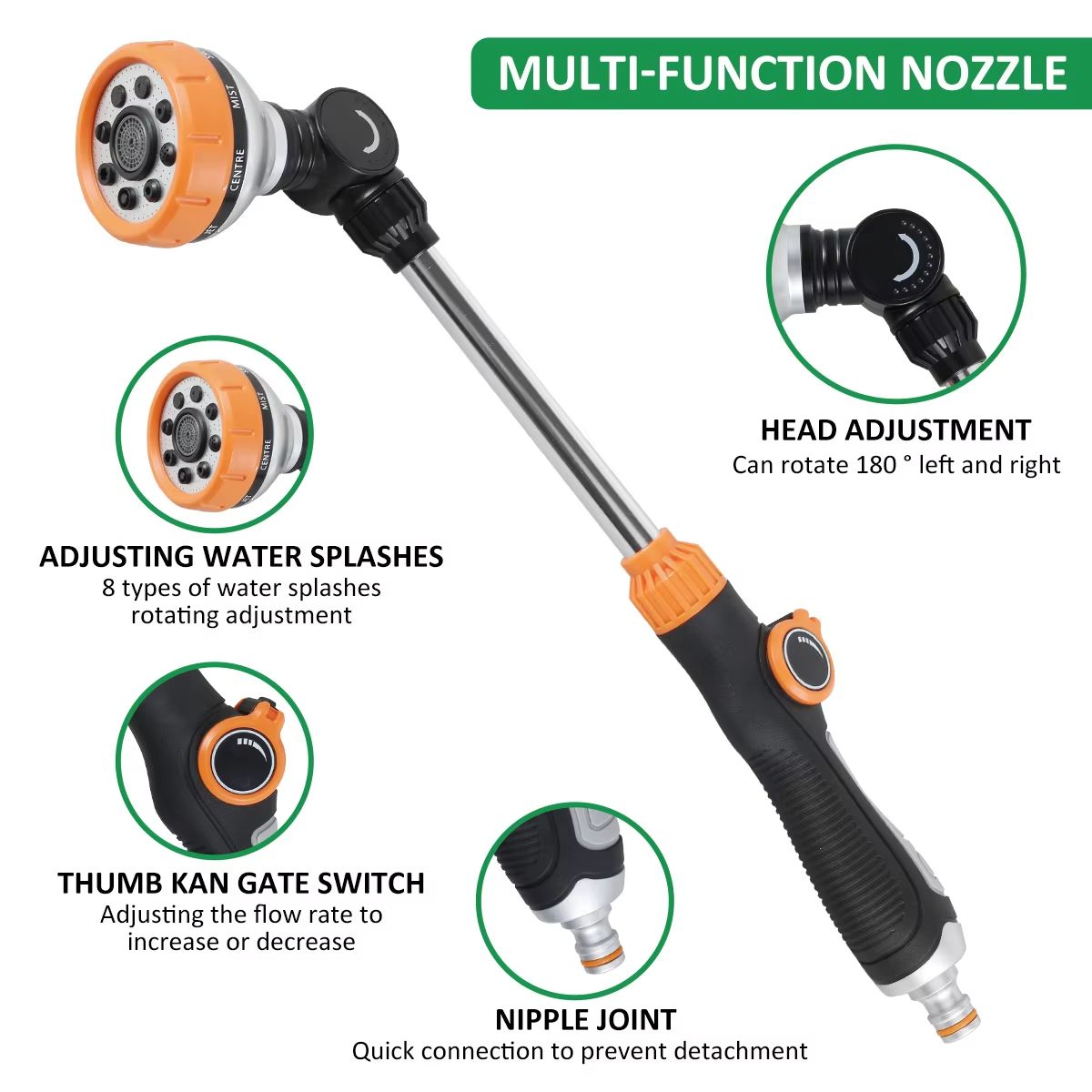 47cm Garden Water Sprayer Nozzle  Long Rod High Pressure With 8 Spray Modes 3