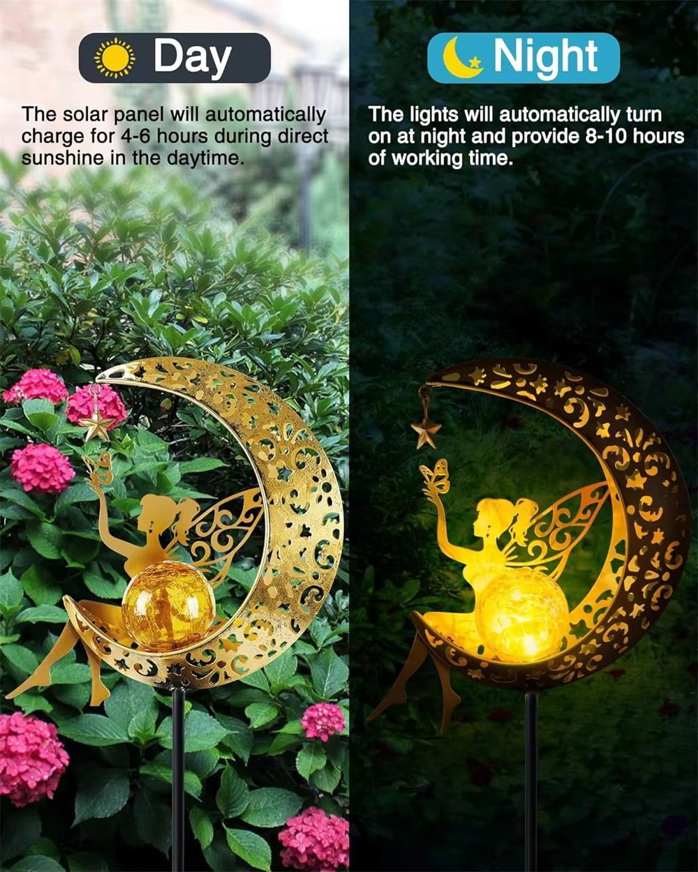 Solar Fairy Moon Garden Statue  Outdoor Light Stake For Patio  Yard 1