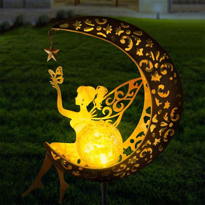 Solar Fairy Moon Garden Statue  Outdoor Light Stake For Patio  Yard 5