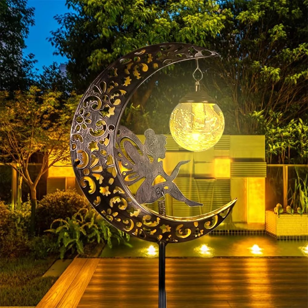 Solar Fairy Moon Garden Statue  Outdoor Light Stake For Patio  Yard 7