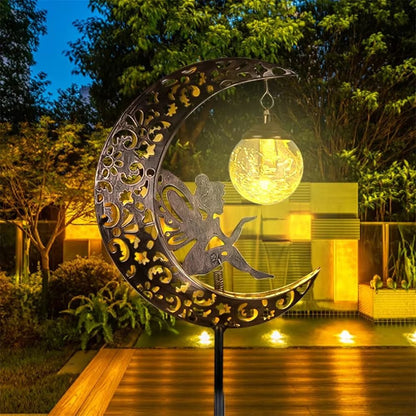 Solar Fairy Moon Garden Statue  Outdoor Light Stake For Patio  Yard 7