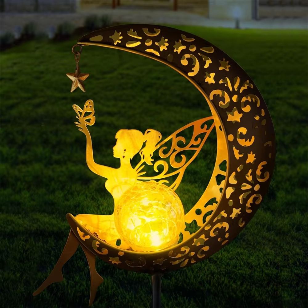 Solar Fairy Moon Garden Statue  Outdoor Light Stake For Patio  Yard 8