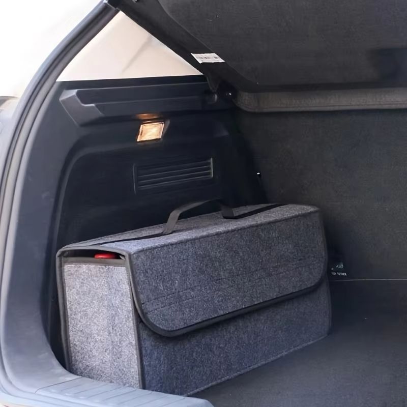 Gray Felt Car Trunk Organizer – Anti-Slip Storage Box with Compartments