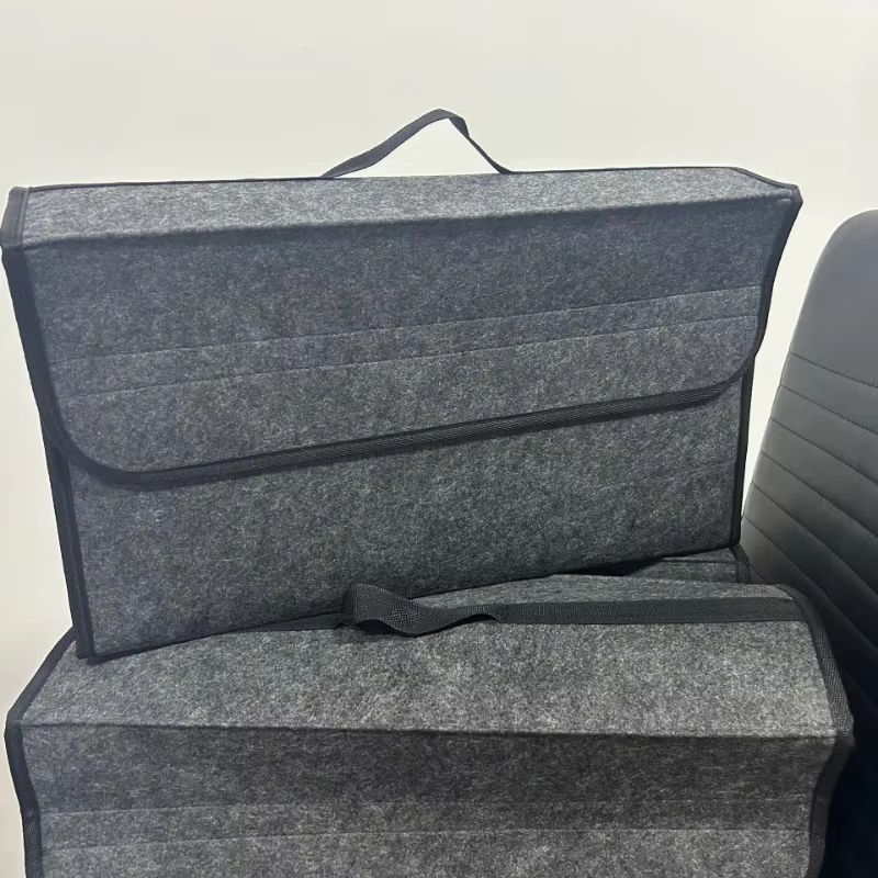 Gray Felt Car Trunk Organizer  AntiSlip Storage Box With Compartments 1