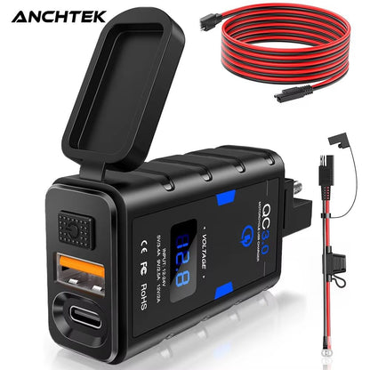 Anchtek Motorcycle USB Charger – 6.4 A QC3.0 & PD Fast-Charging Socket