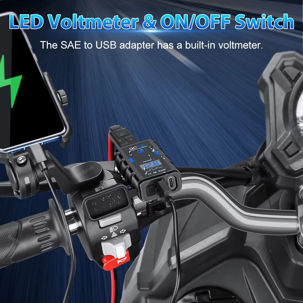 Anchtek Motorcycle USB Charger  64 A QC30  PD FastCharging Socket 2