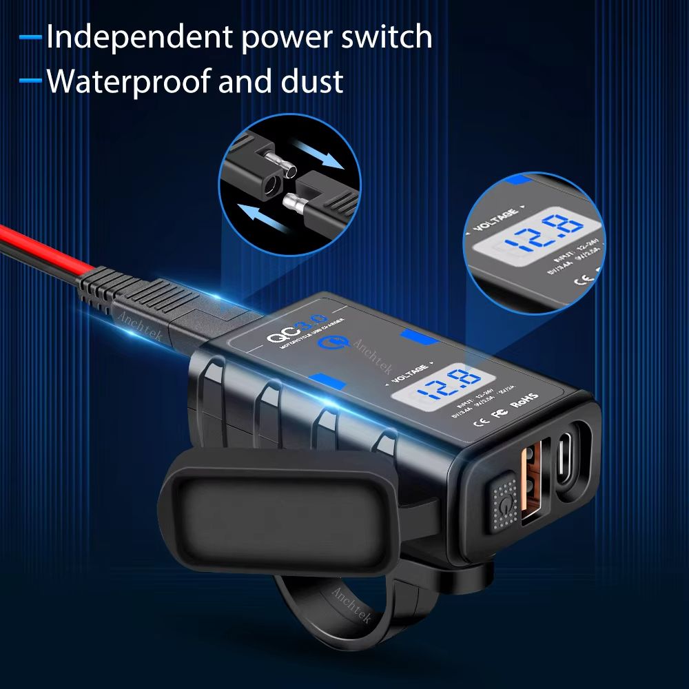 Anchtek Motorcycle USB Charger  64 A QC30  PD FastCharging Socket 3