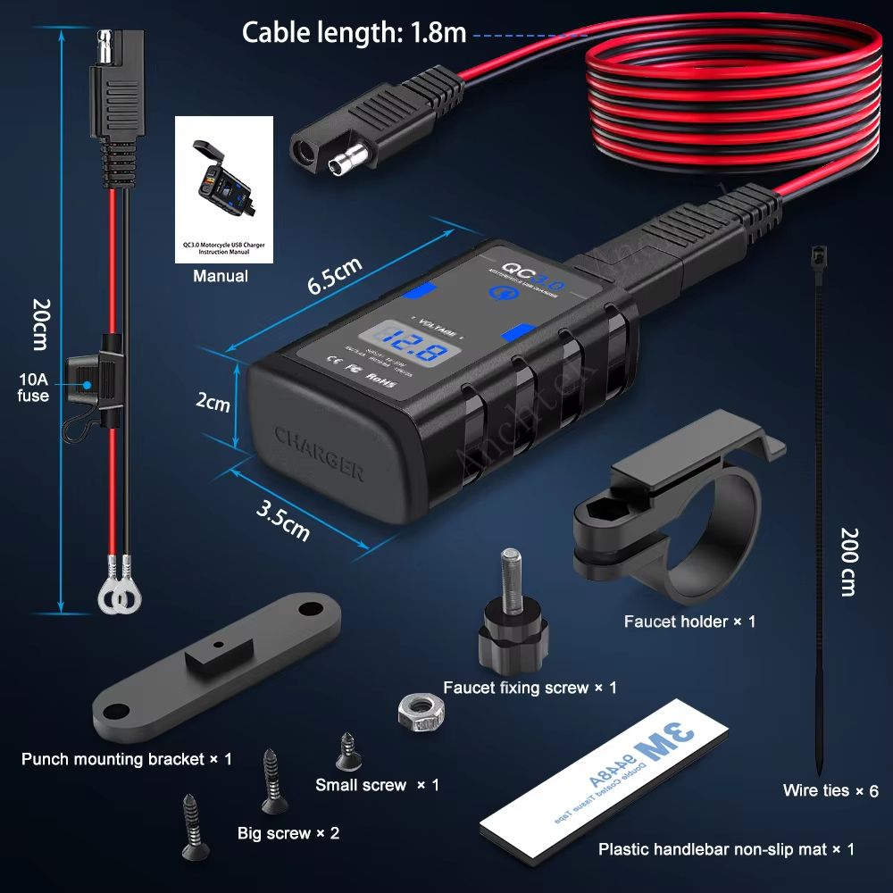 Anchtek Motorcycle USB Charger  64 A QC30  PD FastCharging Socket 4