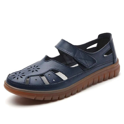Women Summer Breathable Leather Sandals Non Slip Casual Roman Open Toe Flats 9