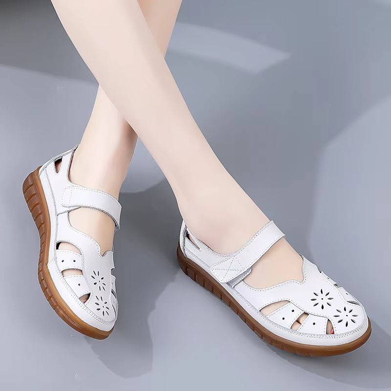 Women Summer Breathable Leather Sandals Non Slip Casual Roman Open Toe Flats 3