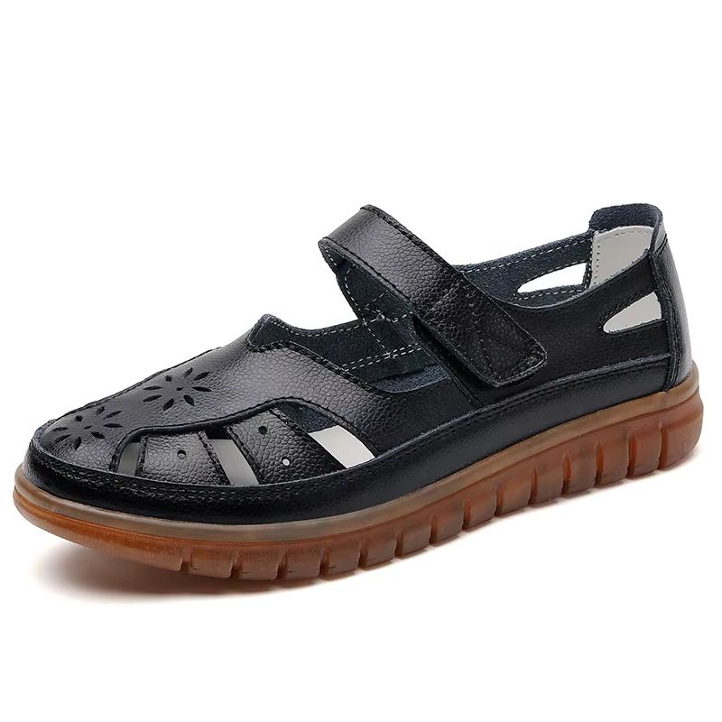 Women Summer Breathable Leather Sandals Non Slip Casual Roman Open Toe Flats 8