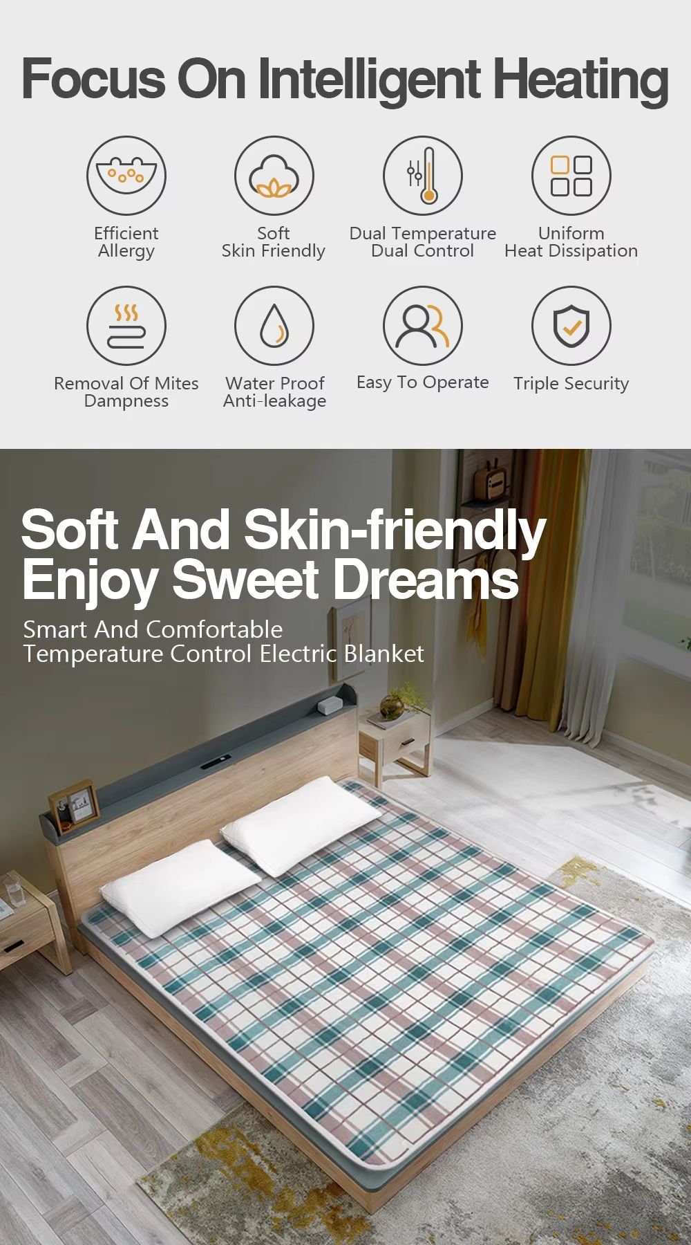 Electric Blanket With Thermostat  Thicker Heated Bed Pad For Winter 3 Sizes Double Body Warmer 1