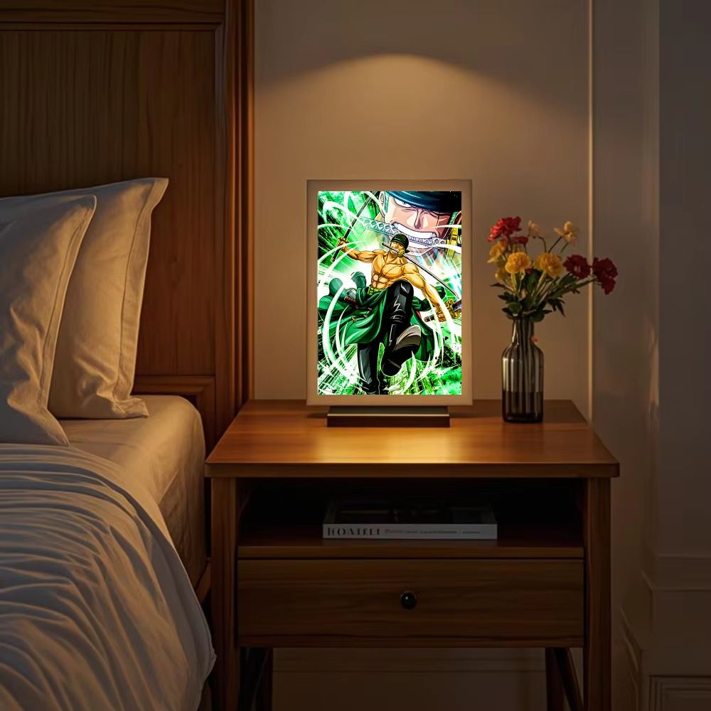 Anime LED Light Painting Photo Frame  One Piece Luffy  Zoro Night Lamp Bedroom Manga Decor Gift For 1