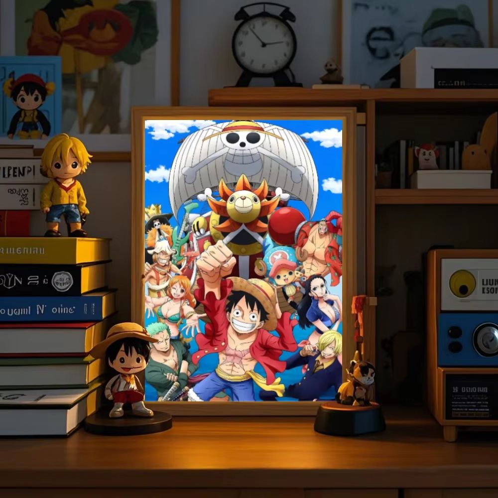 Anime LED Light Painting Photo Frame  One Piece Luffy  Zoro Night Lamp Bedroom Manga Decor Gift For 2