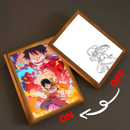 Anime LED Light Painting Photo Frame  One Piece Luffy  Zoro Night Lamp Bedroom Manga Decor Gift For 9