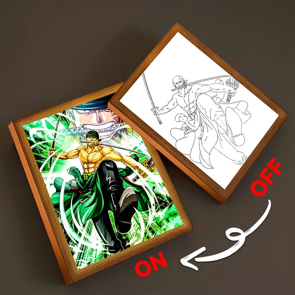 Anime LED Light Painting Photo Frame  One Piece Luffy  Zoro Night Lamp Bedroom Manga Decor Gift For 10