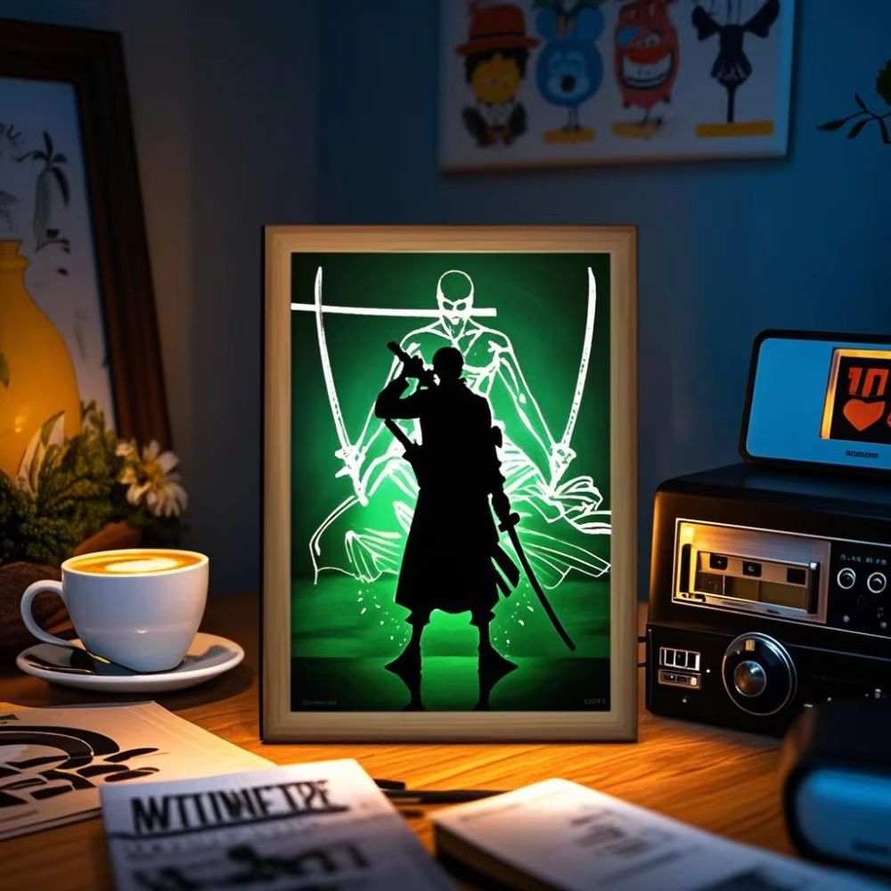 Anime LED Light Painting Photo Frame  One Piece Luffy  Zoro Night Lamp Bedroom Manga Decor Gift For 3