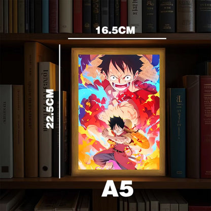 Anime LED Light Painting Photo Frame  One Piece Luffy  Zoro Night Lamp Bedroom Manga Decor Gift For 4