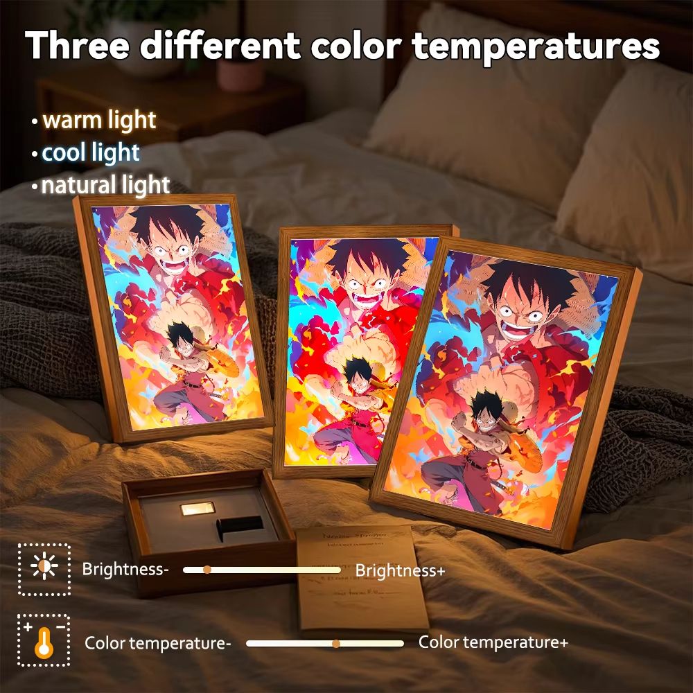 Anime LED Light Painting Photo Frame  One Piece Luffy  Zoro Night Lamp Bedroom Manga Decor Gift For 5