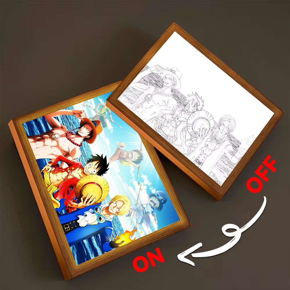 Anime LED Light Painting Photo Frame  One Piece Luffy  Zoro Night Lamp Bedroom Manga Decor Gift For 6