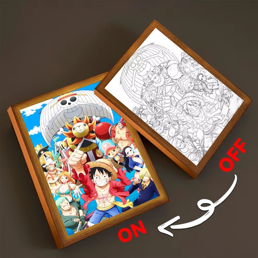 Anime LED Light Painting Photo Frame  One Piece Luffy  Zoro Night Lamp Bedroom Manga Decor Gift For 8