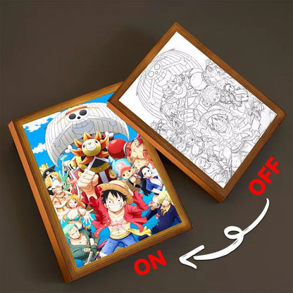 Anime LED Light Painting Photo Frame  One Piece Luffy  Zoro Night Lamp Bedroom Manga Decor Gift For 8