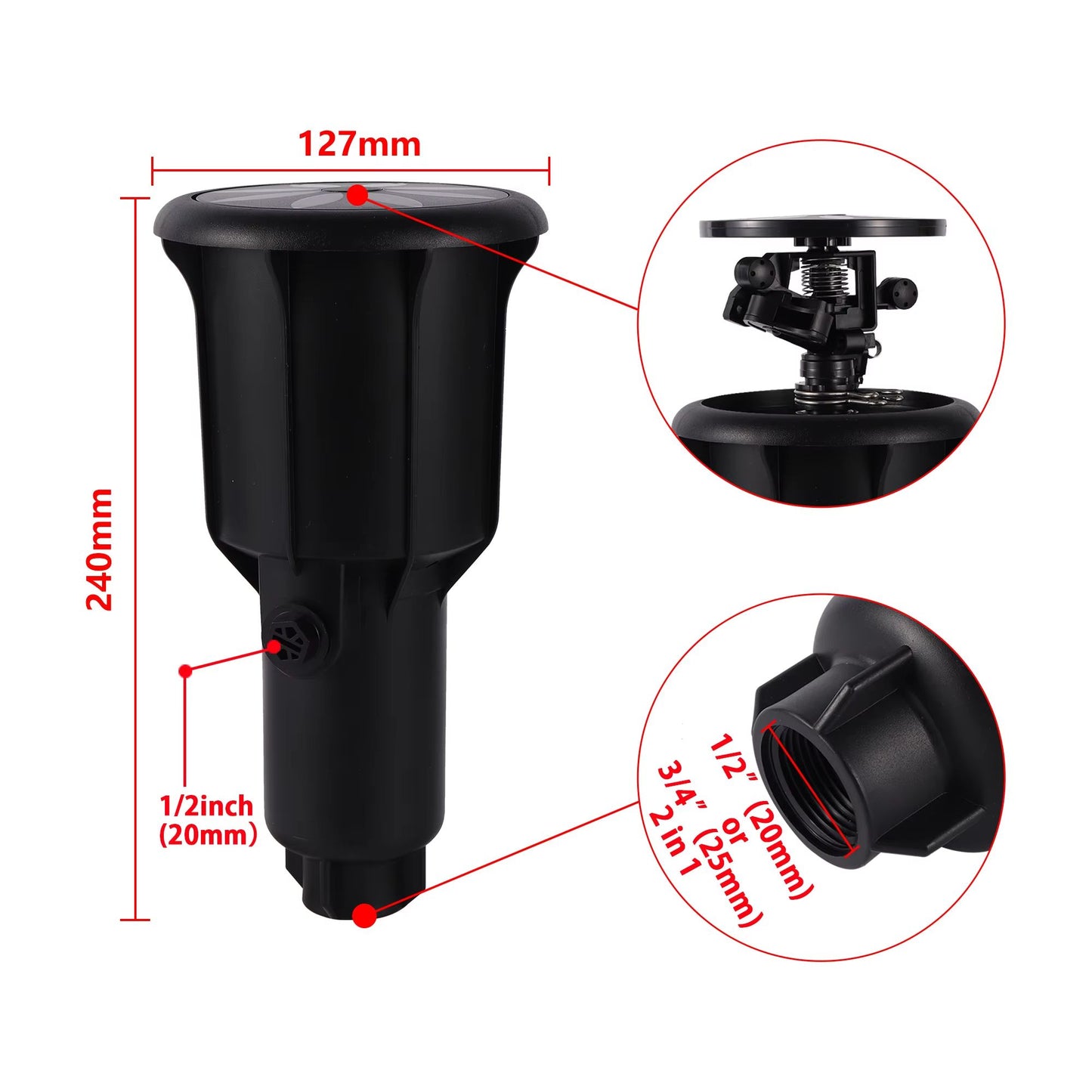 Pulse PopUp Impact Sprinkler Head  Adjustable Rocker Rotary Buried Irrigation For Farmland  Lawn 12 4