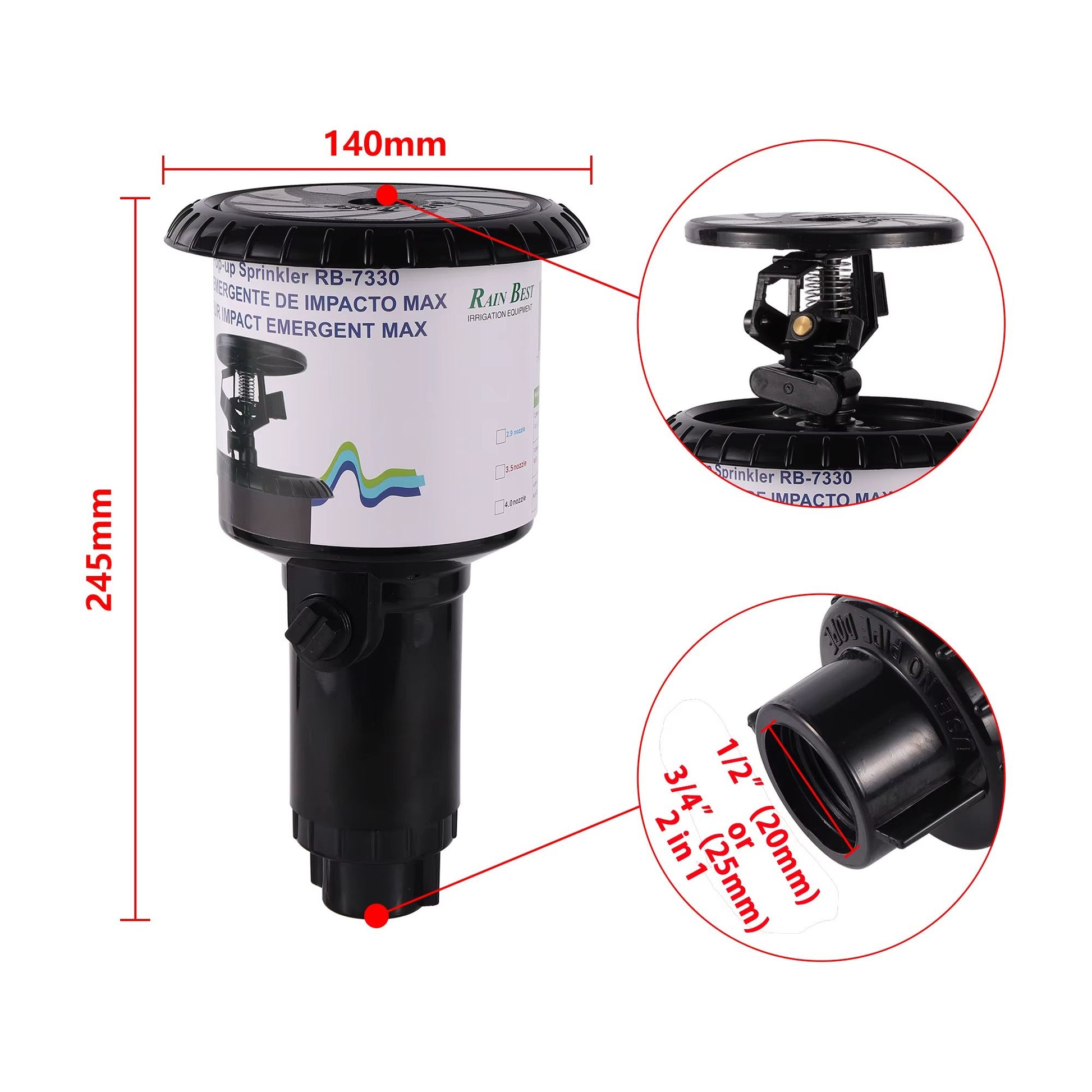 Pulse PopUp Impact Sprinkler Head  Adjustable Rocker Rotary Buried Irrigation For Farmland  Lawn 12 6