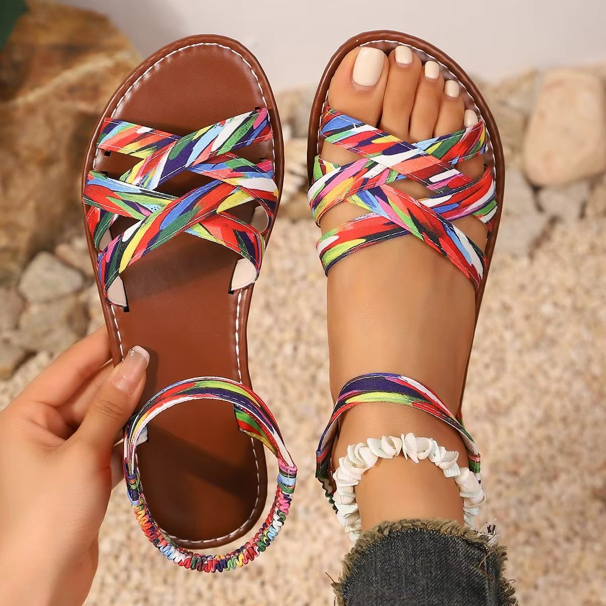 ComfortStep Roman Strap Flat Womens Summer Sandals  NonSlip Rubber Sole 9
