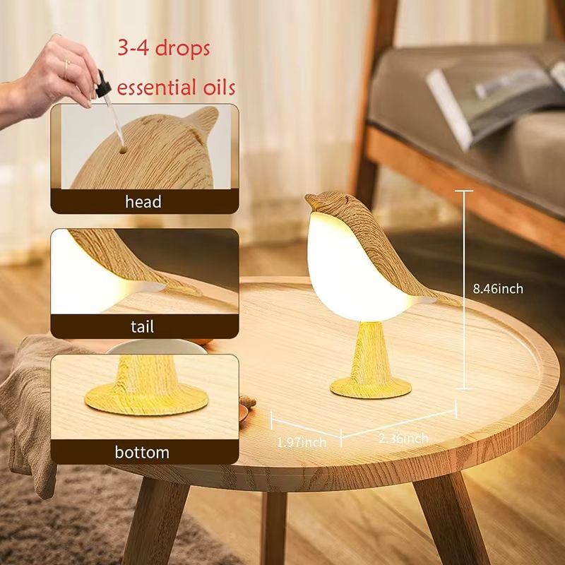 BirdGlow Rechargeable Wooden Bird Night Light  LED Touch Switch Bedside Lamp 3