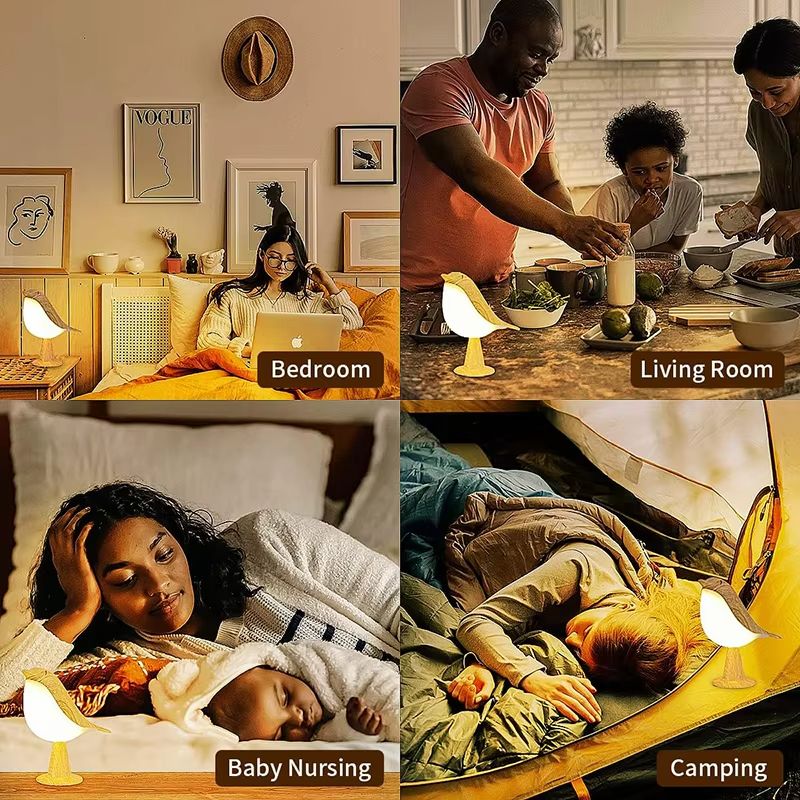 BirdGlow Rechargeable Wooden Bird Night Light  LED Touch Switch Bedside Lamp 4