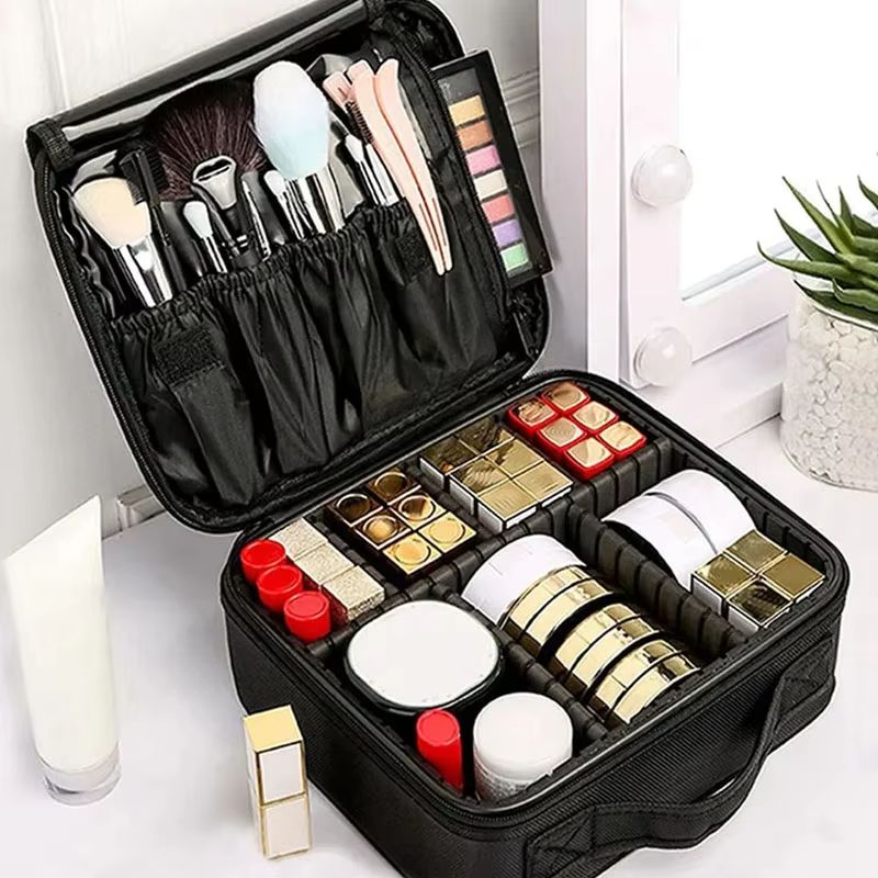 Waterproof Travel Makeup Bag – Professional Cosmetic Case with Brush Storage and Embroidery Design