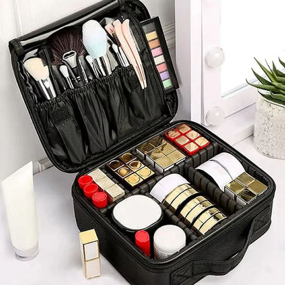 Waterproof Travel Makeup Bag – Professional Cosmetic Case with Brush Storage and Embroidery Design
