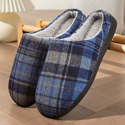 Mens House Slippers Plaid Memory Foam Warm Furry Indoor Bedroom Shoes 1