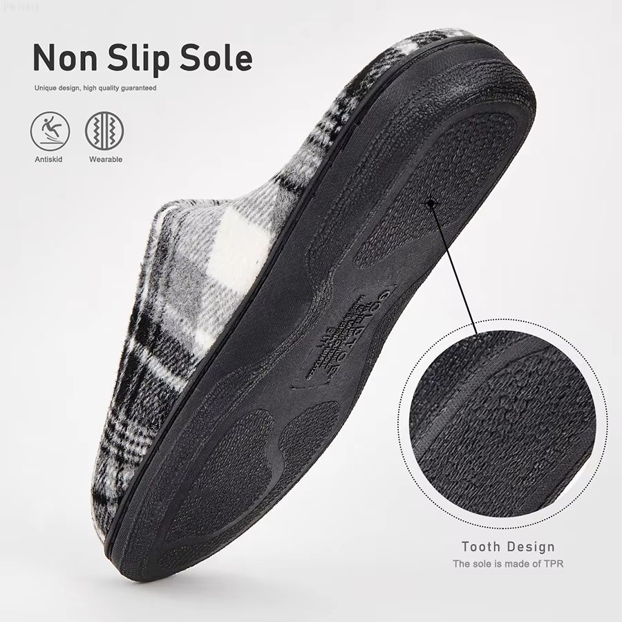 Mens House Slippers Plaid Memory Foam Warm Furry Indoor Bedroom Shoes 4