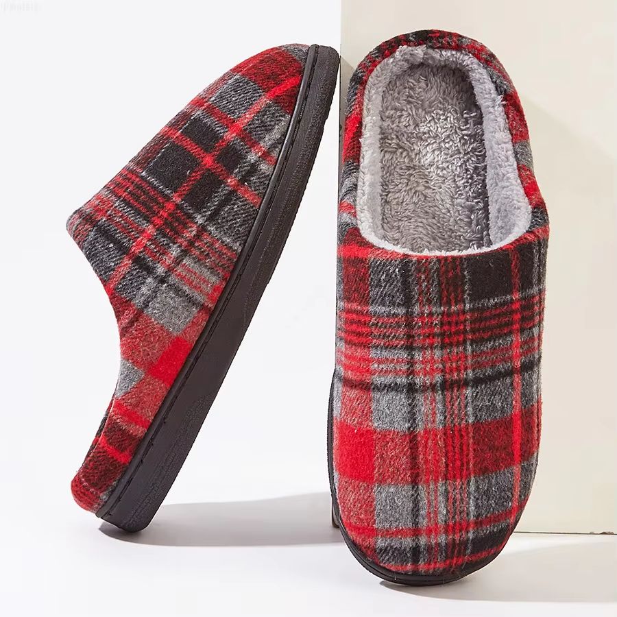 Mens House Slippers Plaid Memory Foam Warm Furry Indoor Bedroom Shoes 8