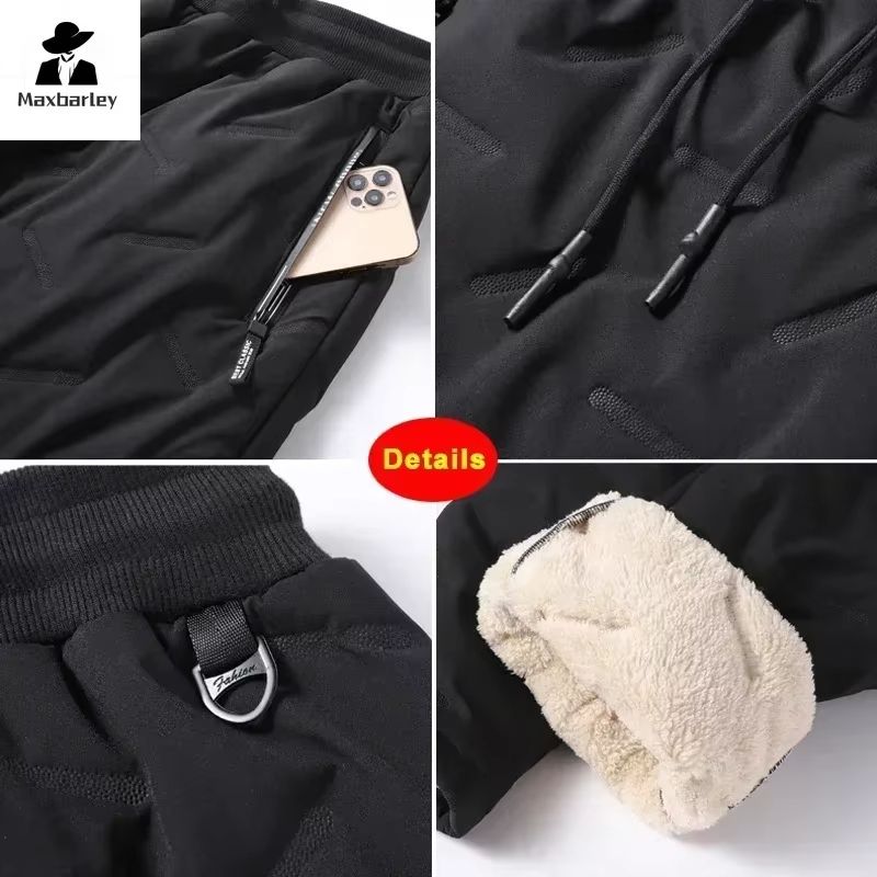 Mens Winter Down Cotton Pants Waterproof Warm Thickened Outdoor Ski Joggers With Zipper Pockets 3