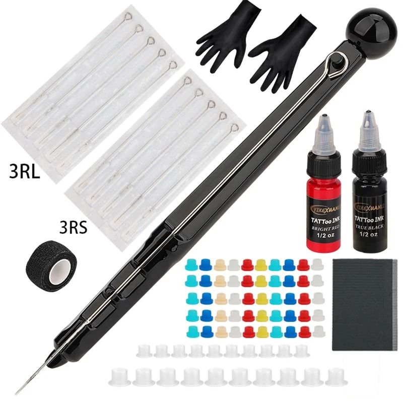Hand Poke Tattoo Pen And Needle Holder Kit With Ink And Accessories 6