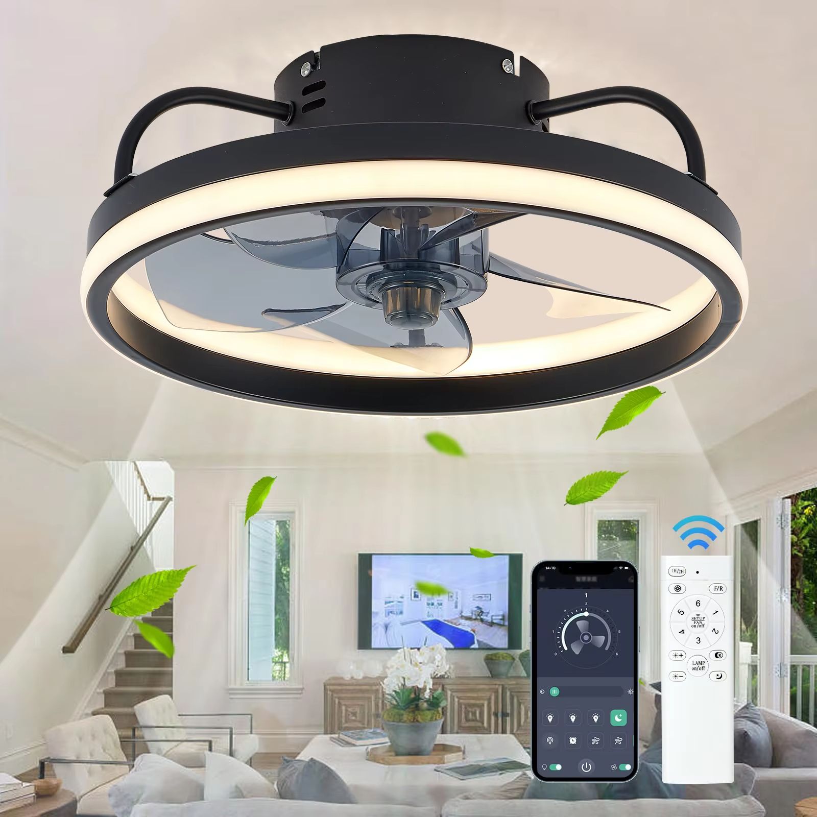 LED Ceiling Fan with Remote Control – Silent Smart Ceiling Light Fan for Bedroom and Living Room Decor