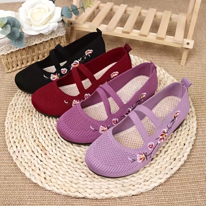 Womens Soft Sole Slip On Flat Shoes Elastic Comfort Embroidered Summer Shoes