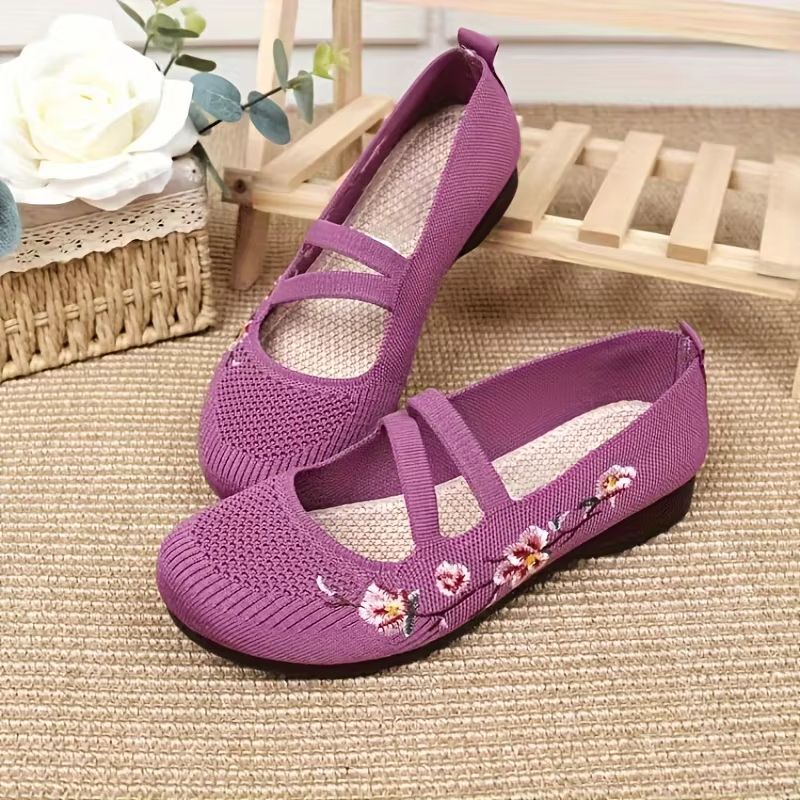 Womens Soft Sole Slip On Flat Shoes Elastic Comfort Embroidered Summer Shoes 4