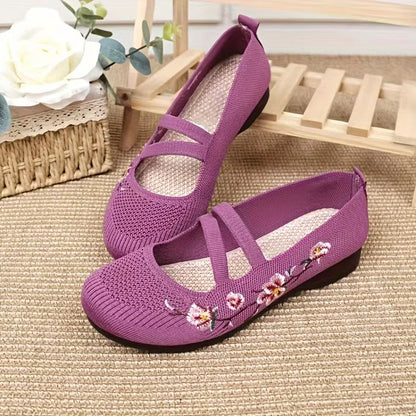 Womens Soft Sole Slip On Flat Shoes Elastic Comfort Embroidered Summer Shoes 4