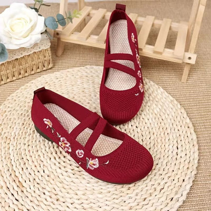 Womens Soft Sole Slip On Flat Shoes Elastic Comfort Embroidered Summer Shoes 3