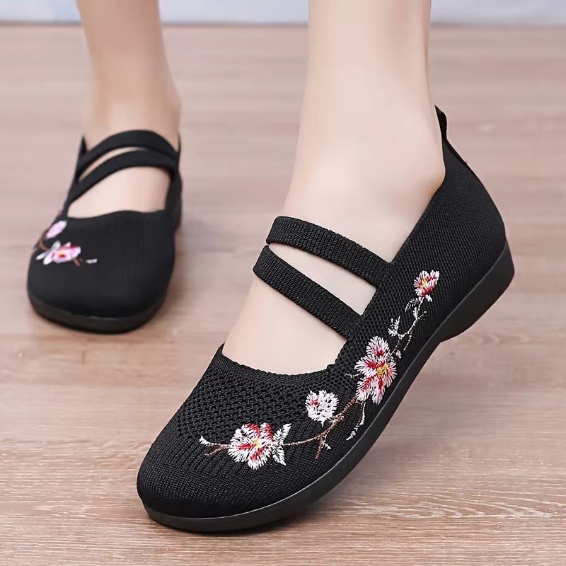 Womens Soft Sole Slip On Flat Shoes Elastic Comfort Embroidered Summer Shoes 5