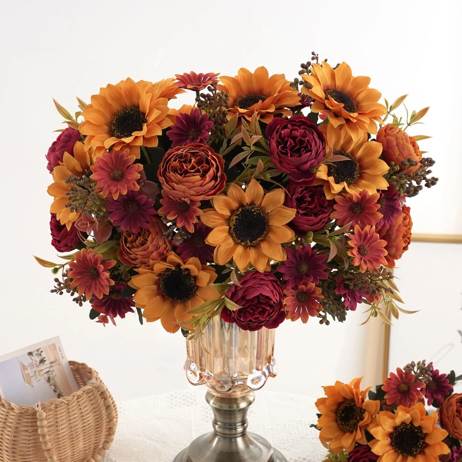 Sunflower and Peony Artificial Flower Bouquets