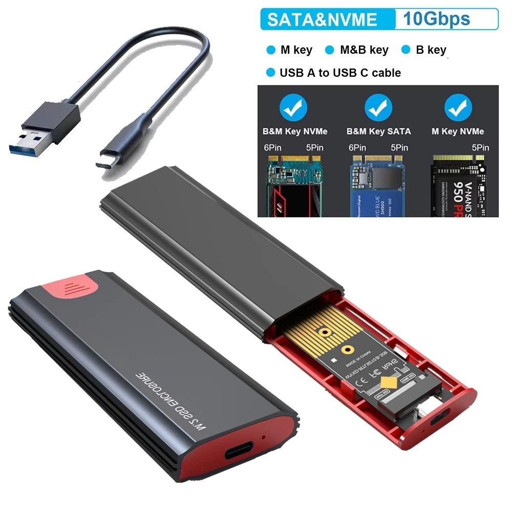 M2 SSD Case NVMe SATA Enclosure Adapter USB C External Drive Housing