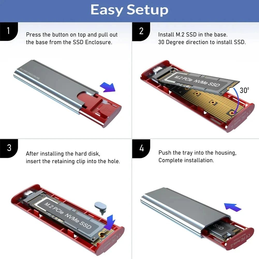 M2 SSD Case NVMe SATA Enclosure Adapter USB C External Drive Housing 5